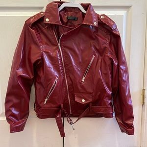 Red faux leather jacket